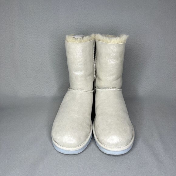 Women's 9 UGG Boots Bailey Bow I DO Crystal Shimmer White Silver Baby Blue RARE - Picture 10 of 16